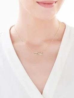 Naszyjnik z żółtego i różowego złota z diamentami -  nieskończoność, róża - 0,06 ct - próba 375