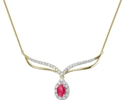 Naszyjnik z żółtego złota brylantami i rubinem - próba 585
