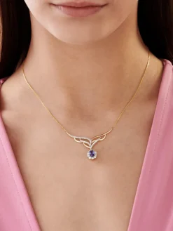 Naszyjnik z żółtego złota brylantami i tanzanitem - próba 585