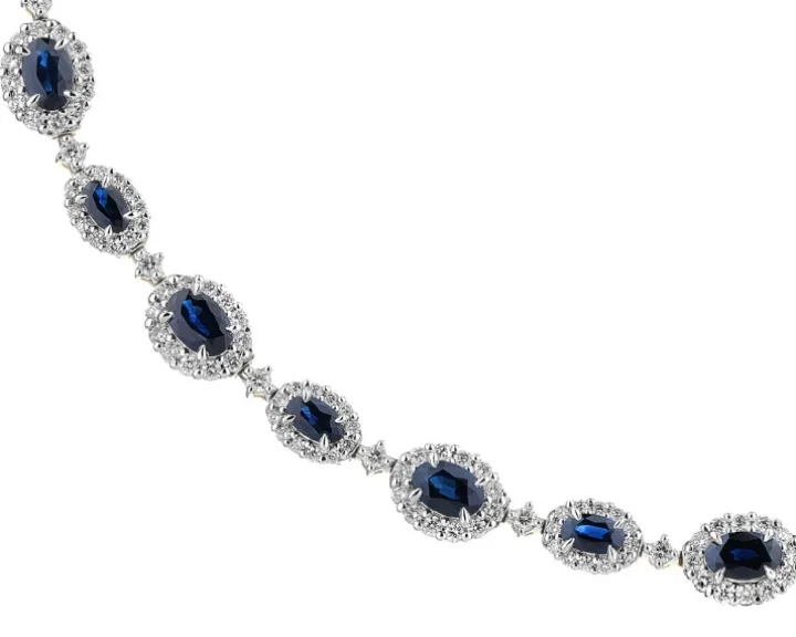 Naszyjnik z żółtego złota z brylantami i szafirami - próba 585