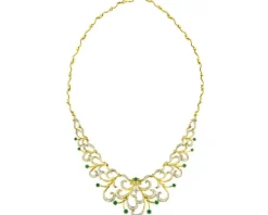 Naszyjnik z żółtego złota z brylantami i szmaragdami - 43 cm - próba 585