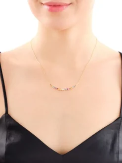 Naszyjnik z żółtego złota z brylantem i kamieniami ozdobnymi - próba 375