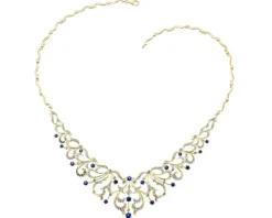 Naszyjnik z żółtego złota z brylantami i szafirami - 45 cm - próba 585