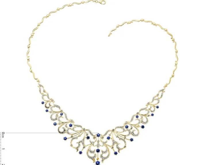 Naszyjnik z żółtego złota z brylantami i szafirami - 45 cm - próba 585