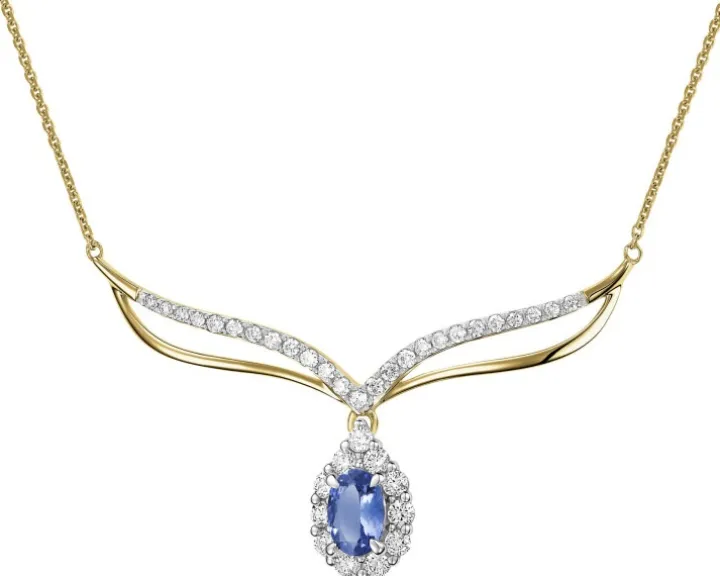 Naszyjnik z żółtego złota z brylantami i tanzanitem - próba 585