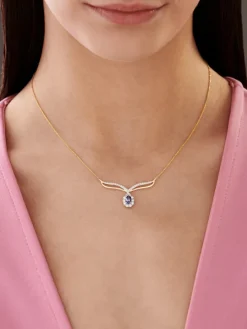 Naszyjnik z żółtego złota z brylantami i tanzanitem - próba 585