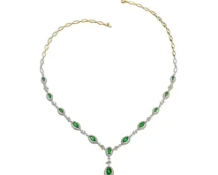 Naszyjnik z żółtego złota z brylantami i szmaragdami - próba 585