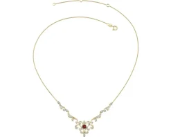 Naszyjnik z żółtego złota z brylantami i rubinem - próba 585