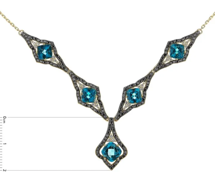 Naszyjnik z żółtego złota z brylantami i topazami London Blue - próba 585