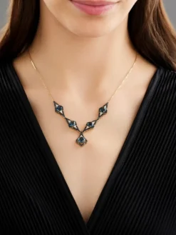 Naszyjnik z żółtego złota z brylantami i topazami London Blue - próba 585