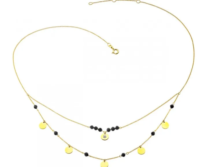 Naszyjnik z żółtego złota z brylantem i agatami - próba 375