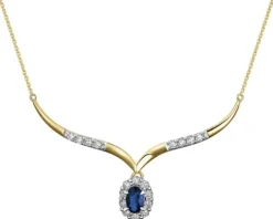 Naszyjnik z żółtego złota z brylantami i szafirem - próba 585