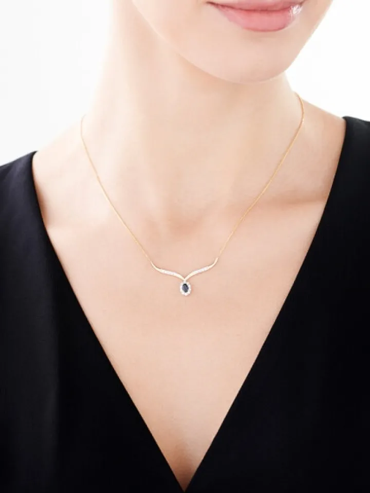 Naszyjnik z żółtego złota z brylantami i szafirem - próba 585