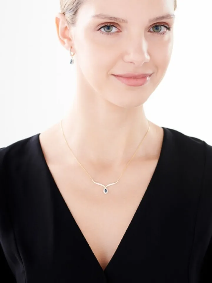 Naszyjnik z żółtego złota z brylantami i szafirem - próba 585