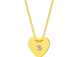 Naszyjnik z żółtego złota z brylantem - serce - 0,008 ct - próba 585