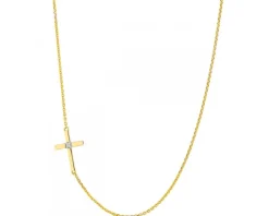 Naszyjnik z żółtego złota z brylantem - krzyż - 0,006 ct - próba 585