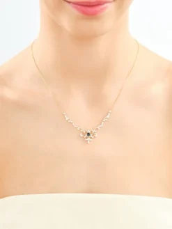 Naszyjnik z żółtego złota z brylantami i szafirem - próba 585