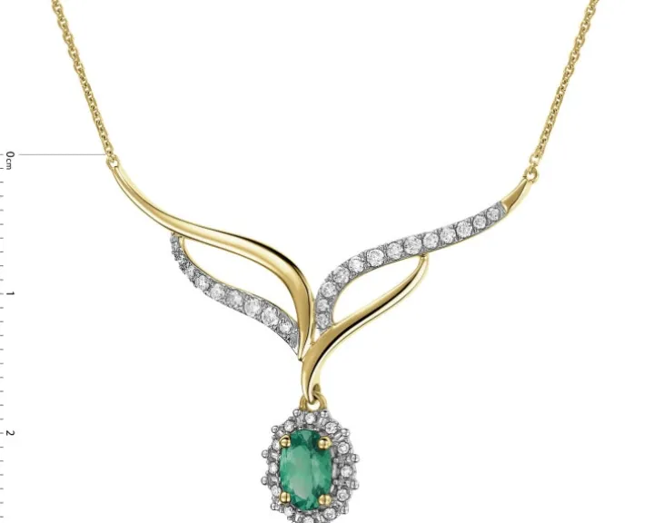 Naszyjnik z żółtego złota z brylantami i szmaragdem - próba 585