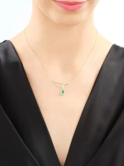 Naszyjnik z żółtego złota z brylantami i szmaragdem - próba 585