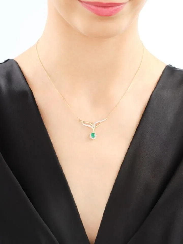 Naszyjnik z żółtego złota z brylantami i szmaragdem - próba 585