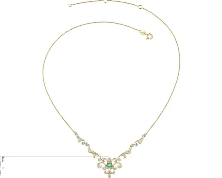 Naszyjnik z żółtego złota z brylantami i szmaragdem - próba 585