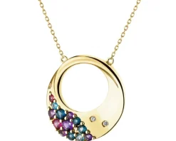 Naszyjnik z żółtego złota z brylantami i kamieniami ozdobnymi - próba 585