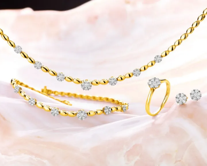 Naszyjnik z żółtego złota z brylantami - 0,63 ct - próba 585