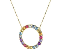 Naszyjnik z żółtego złota z brylantem, kamieniami szlachetnymi i ozdobnymi - koło - próba 585