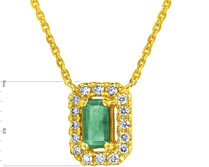 Naszyjnik z żółtego złota z brylantami i szmaragdem - próba 585