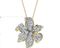 Naszyjnik z żółtego złota z brylantami - kwiat - 0,65 ct - próba 585