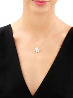 Naszyjnik z żółtego złota z brylantami - kwiat - 0,65 ct - próba 585