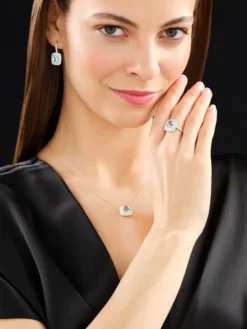 Naszyjnik z żółtego złota z brylantami i akwamarynem - próba 585