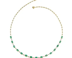 Naszyjnik z żółtego złota z brylantami i szmaragdami - próba 750