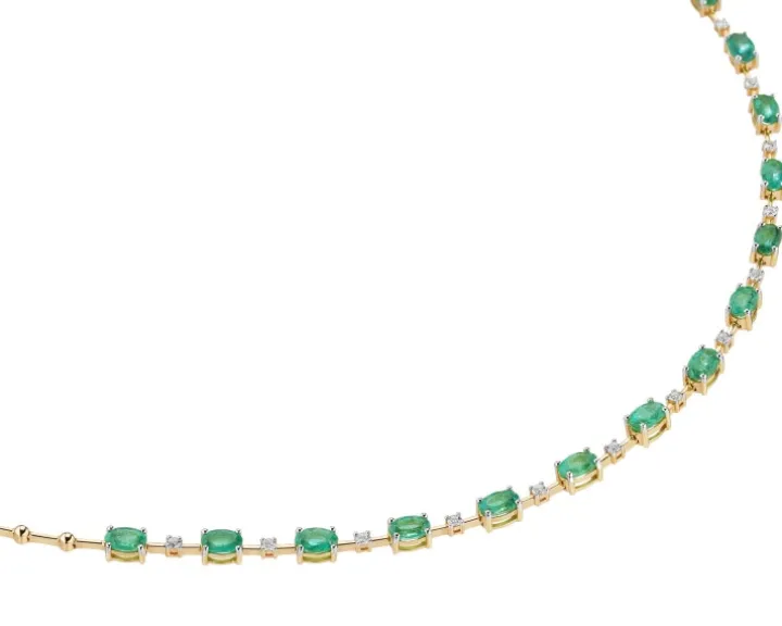 Naszyjnik z żółtego złota z brylantami i szmaragdami - próba 750