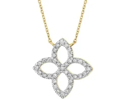 Naszyjnik z żółtego złota z brylantami - kwiat - 0,17 ct - próba 585