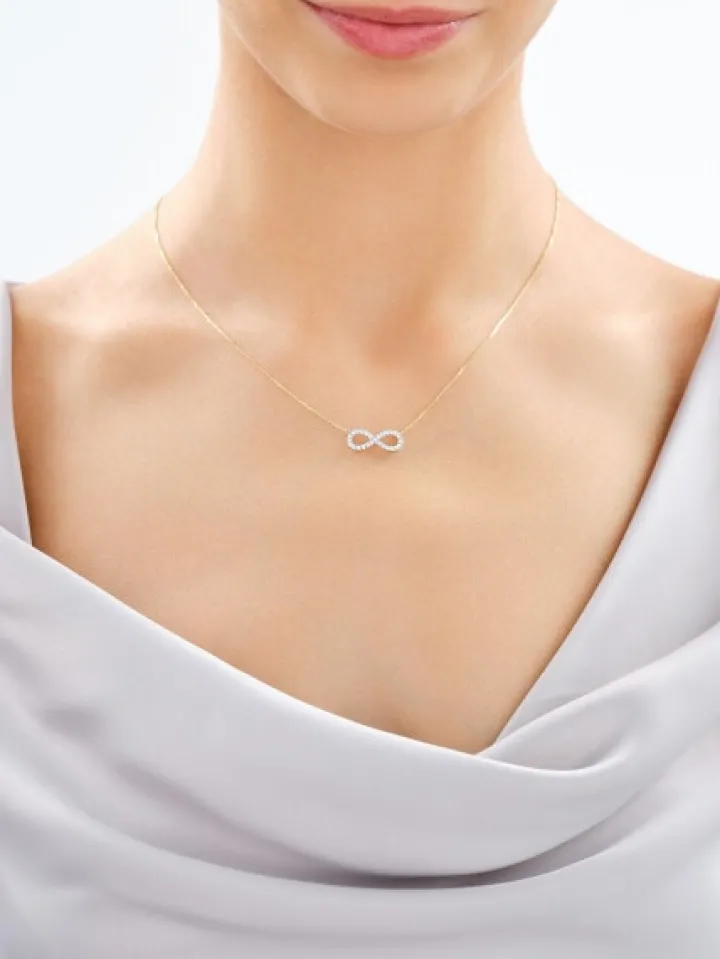 Naszyjnik z żółtego złota z brylantami laboratoryjnymi - nieskończoność - 0,25 ct - próba 585
