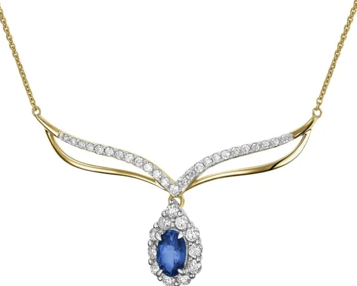 Naszyjnik z żółtego złota z brylantami i szafirem - próba 585