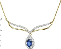 Naszyjnik z żółtego złota z brylantami i szafirem - próba 585