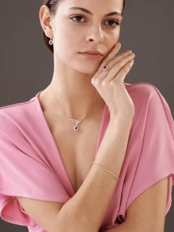 Naszyjnik z żółtego złota z brylantami i rubinem - próba 585