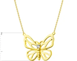 Naszyjnik z żółtego złota z brylantem - motyl - 0,01 ct - próba 375