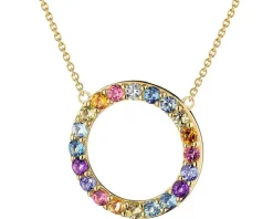 Naszyjnik z żółtego złota z brylantem, kamieniami szlachetnymi i ozdobnymi - koło - próba 375