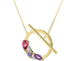 Naszyjnik  z żółtego złota z brylantami, kamieniami szlachetnymi i ozdobnymi - próba 375