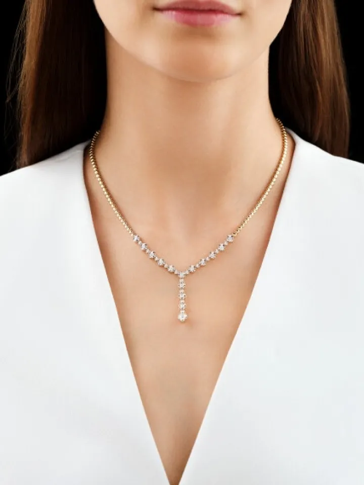 Naszyjnik z żółtego złota z brylantami - 45 cm - 1,03 ct - próba 585