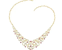 Naszyjnik z żółtego złota z brylantami i rubinami - 43 cm - próba 585