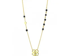 Naszyjnik z żółtego złota z brylantem i agatami - koniczyna, serca - próba 375