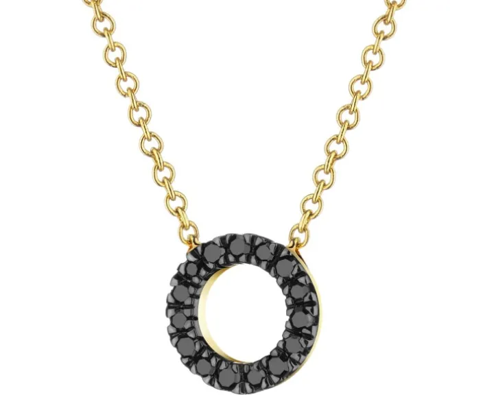 Naszyjnik z żółtego złota z czarnymi diamentami - 0,06 ct - próba 375