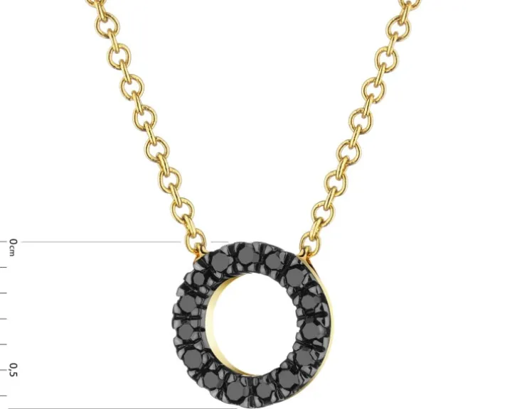 Naszyjnik z żółtego złota z czarnymi diamentami - 0,06 ct - próba 375