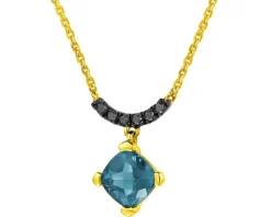Naszyjnik z żółtego złota z czarnymi brylantami i topazem London Blue - próba 375