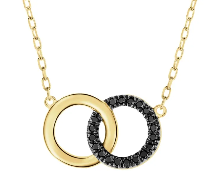 Naszyjnik z żółtego złota z czarnymi diamentami - 0,05 ct - próba 375