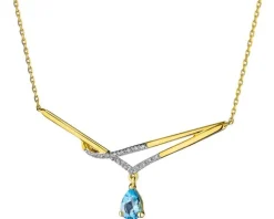 Naszyjnik z żółtego złota z diamentami i topazem - próba 375